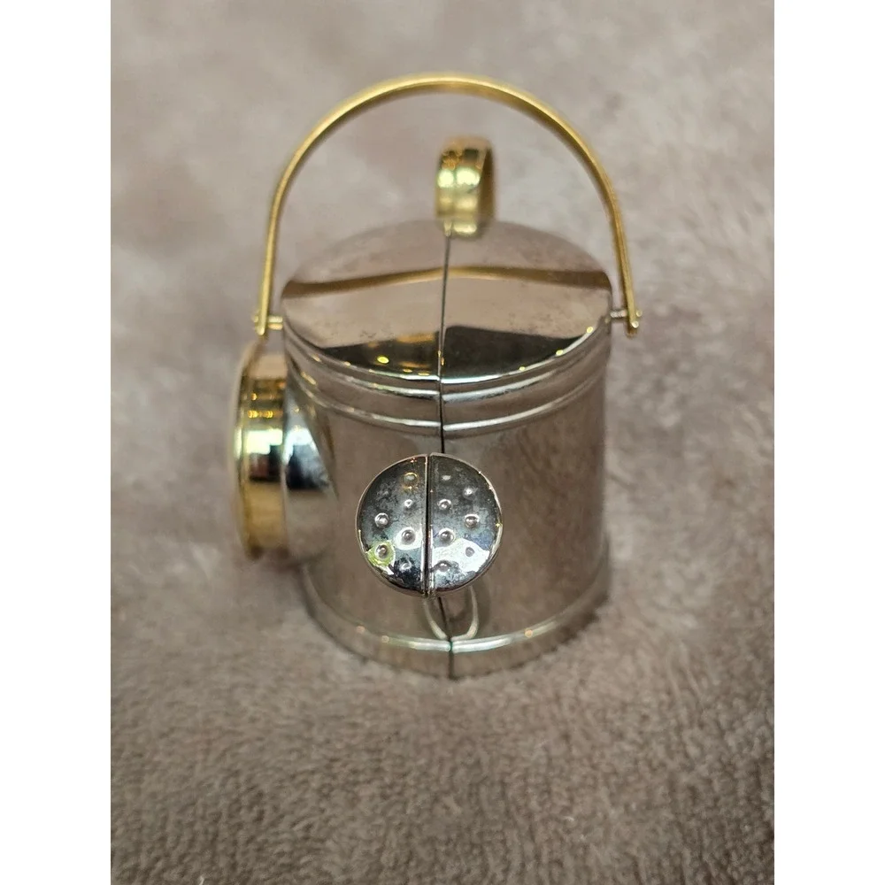 Elgin Miniature Watering Can Desk Clock Silver Gold Tone Novelty Quartz Decor